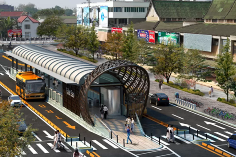 Rendering of proposed bus rapid transit station in Pico Rivera, California